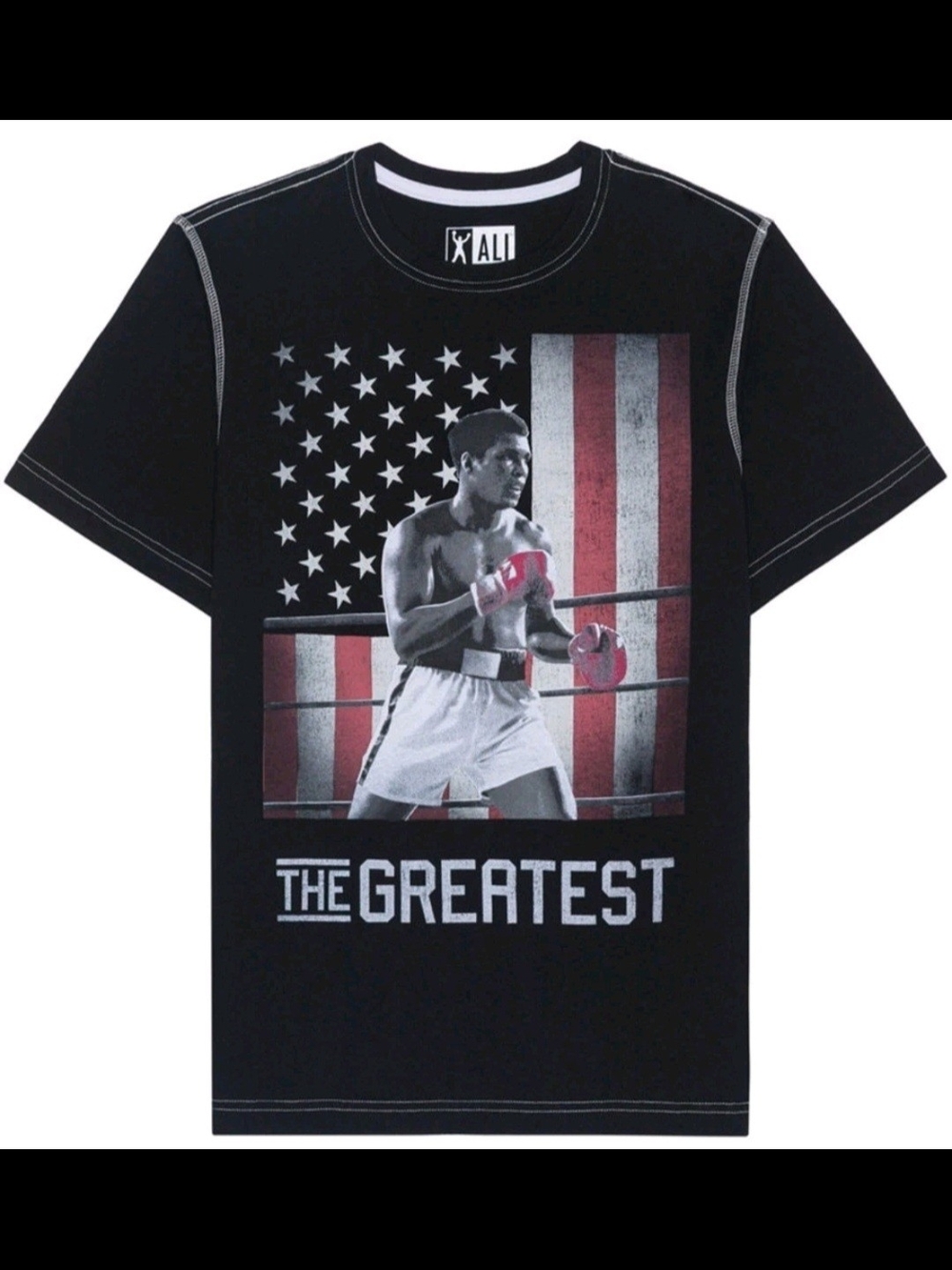 Muhammad Ali The Greatest Boxer American US Flag Men L  T-shirt Black Tee Shirt